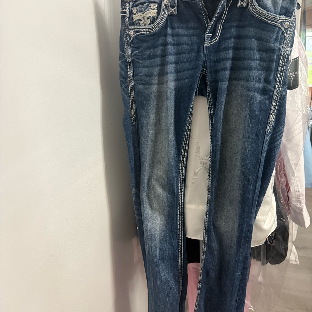 Rock Revival Blue Boot Cut Jeans with Classic Fading